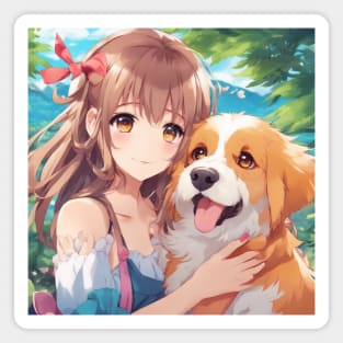 Anime Girl with a cute Dog #022 Magnet